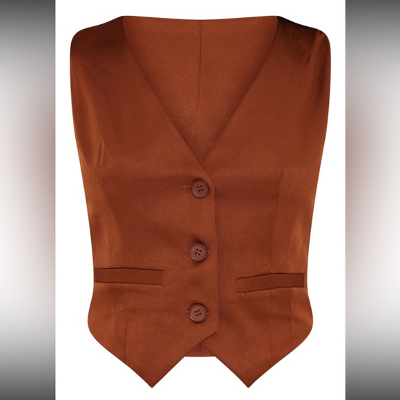 Chocolate Woven Button Vest - Picture 2 of 3